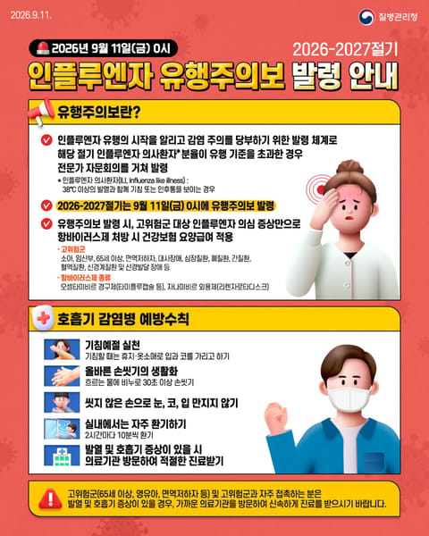 독감 유행주의보 속 무료접종…어린이·임신부·65세 이상 대상과 기간